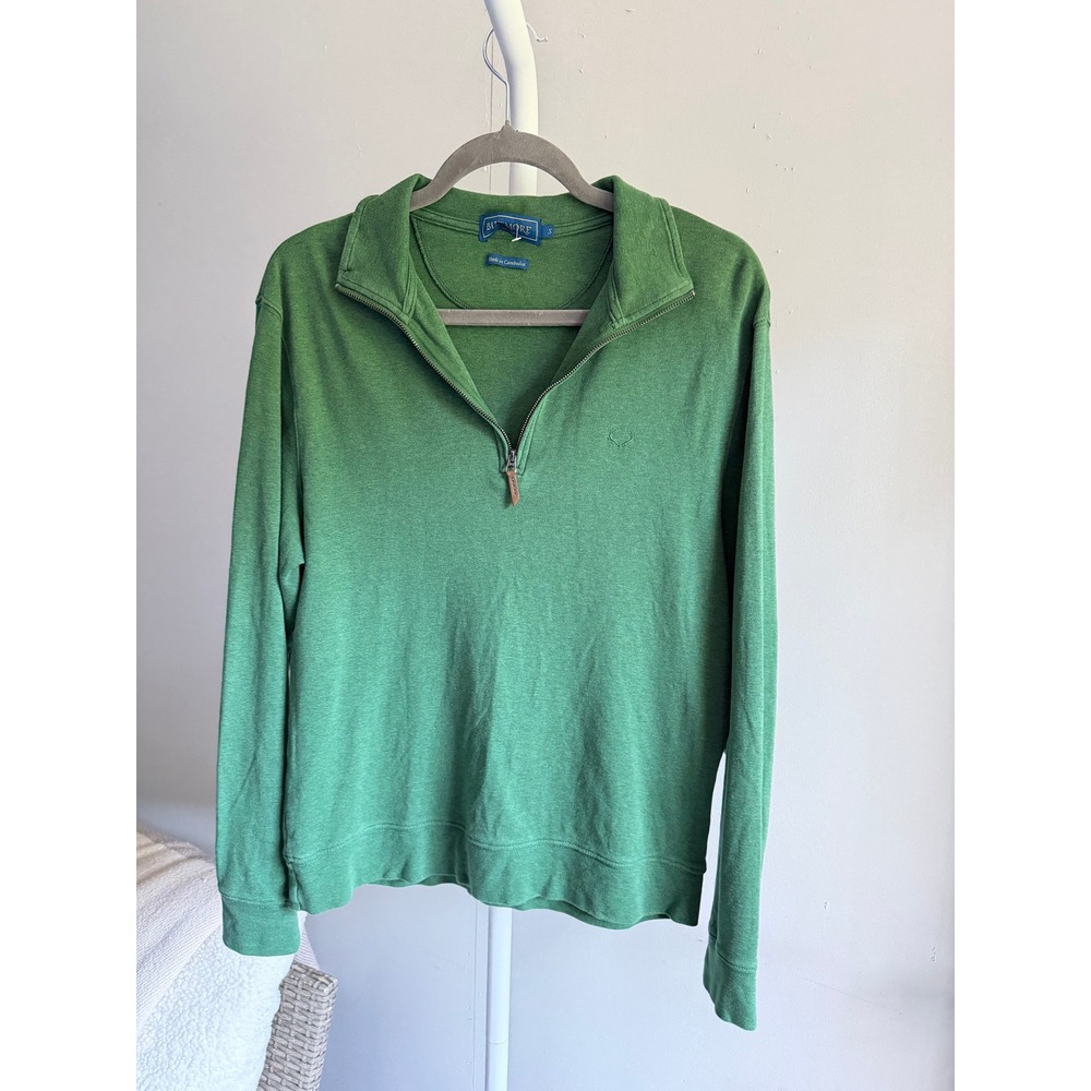Biltmore Quarter Zip Pullover Mens Small Green Excellent Cotton Heathered Logo